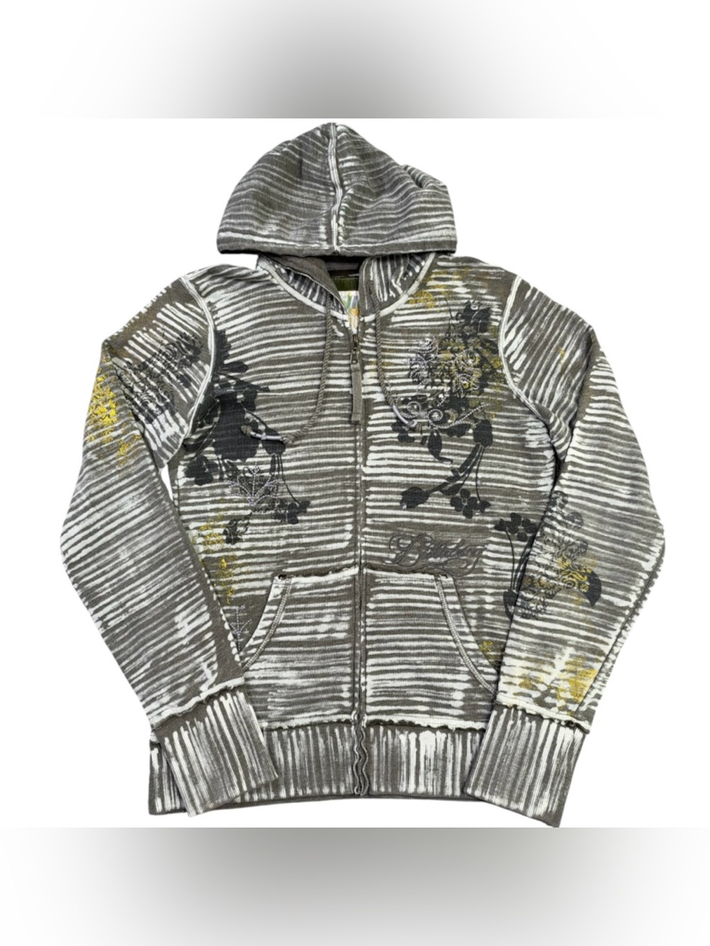 Vintage Y2K Billabong Hoodie Women's Large Black Full Zip Grunge Skate Emo Olive